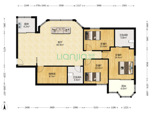 东都大厦 3室1厅2卫 157平方