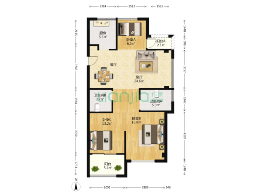 绿城濮园杏林苑 3室1厅2卫 100平方