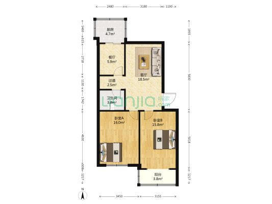 建行宿舍（工农路72号） 2室2厅1卫 84平方