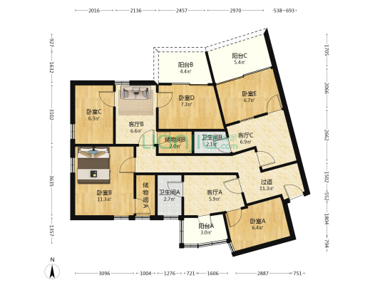 华佗新村 5室3厅2卫 106平方
