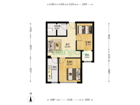 建工动力苑 2室1厅1卫 66平方