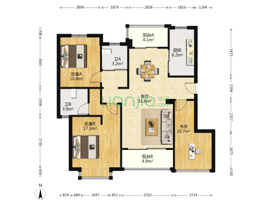 梧桐院 3室1厅2卫 106平方