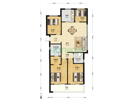 风荷叠翠府 4室1厅2卫 119平方