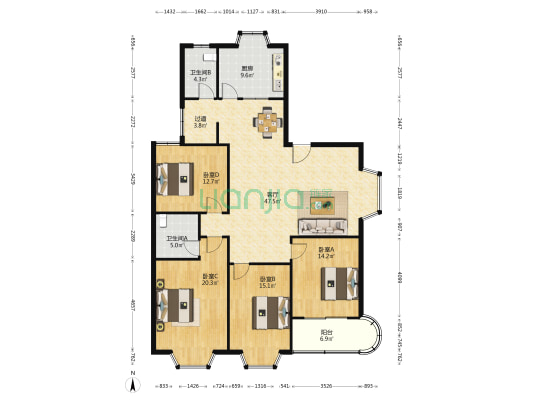 金垅嘉园 4室1厅2卫 160平方