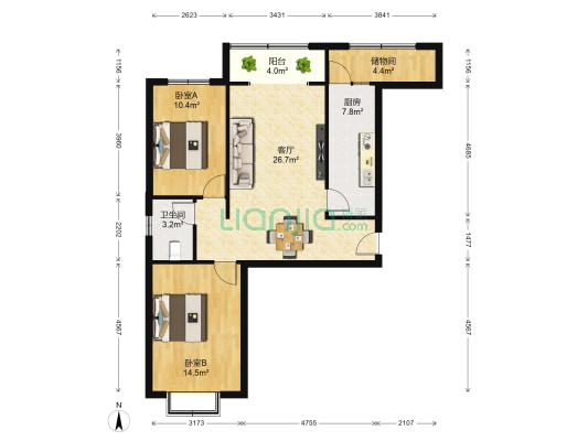 弘石湾C2区 2室1厅1卫 102平方