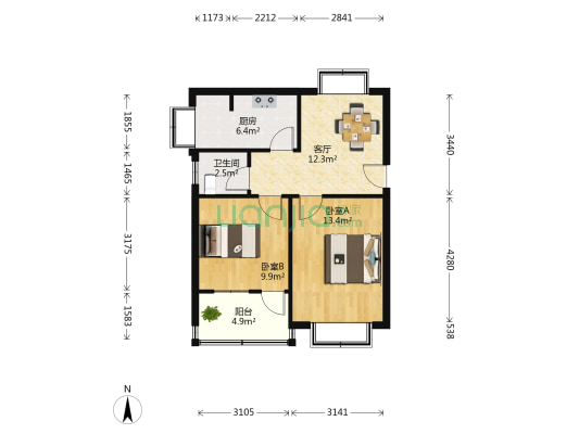 舜耕路11号 2室1厅1卫 64平方