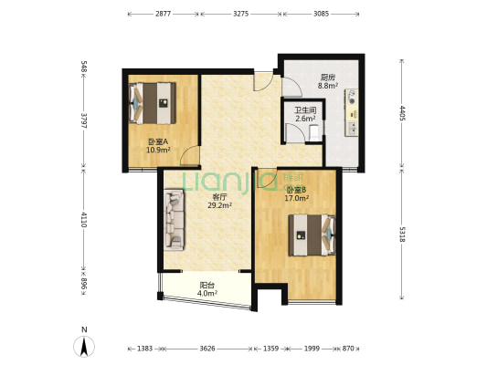 御景园 全南2居室 高楼层 精装修 观景房满二-户型图