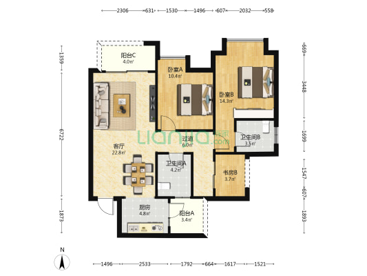 康田栖樾北区 3室1厅2卫 93平方