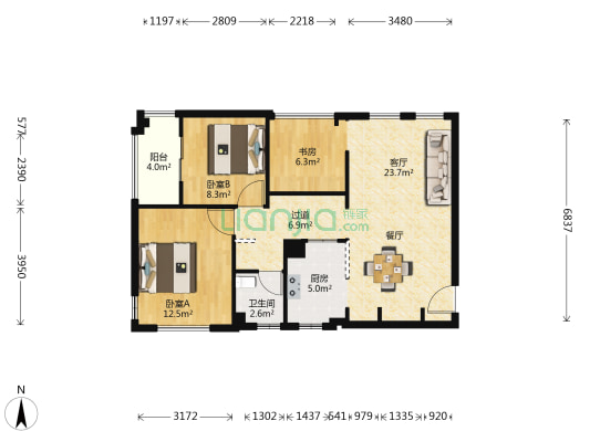 宁兴城市花园 3室1厅1卫 89平方