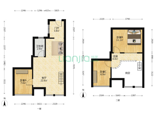 恒福国际商业中心 3室1厅1卫 45平方