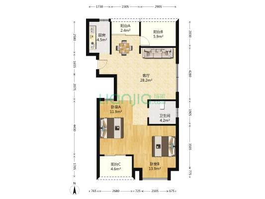 金厦银湖城 2室1厅1卫 199平方