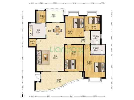 果岭生活B区 5室1厅2卫 157平方