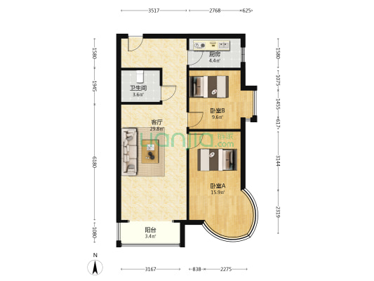 北二环 德信公园 凯旋门大两居 业主诚意出售-户型图