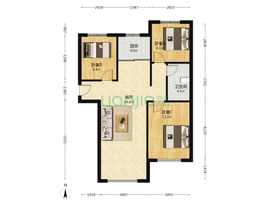 高铁新小区，环境好，中间楼层，采光视野好-户型图