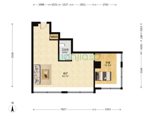 华业国际公寓 1室1厅1卫 91平方
