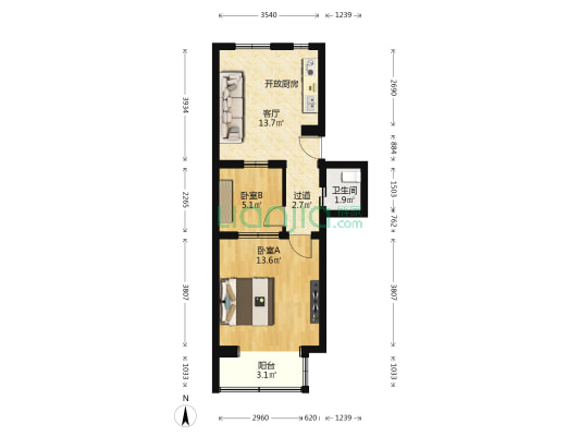 新苑街15号院 2室1厅1卫 53平方
