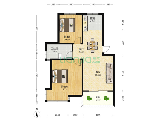 桐溪景苑三区 2室2厅1卫 83平方