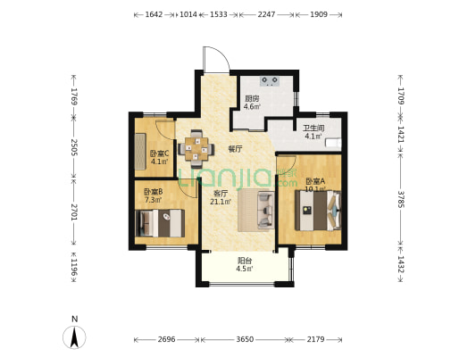 悦榕府一区 3室1厅1卫 75平方