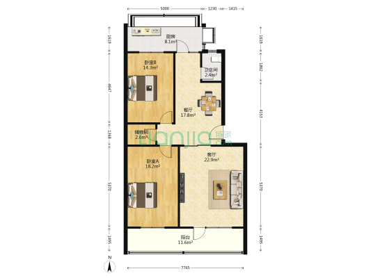 交通局宿舍 2室2厅1卫 117平方