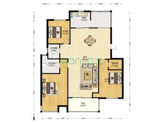 望江花园圣廷苑 3室1厅2卫 153平方