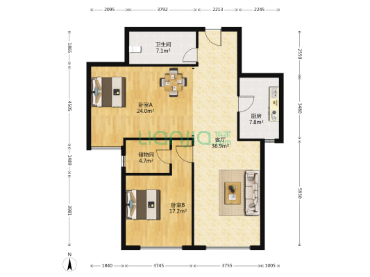 保利大都会天汇尚苑 2室1厅1卫 133平方