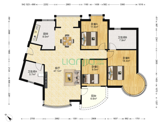正荣大湖之都·凌湖峰 3室1厅2卫 136平方
