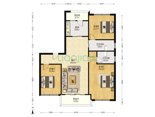 碧桂园运河宸章 3室1厅2卫 131平方