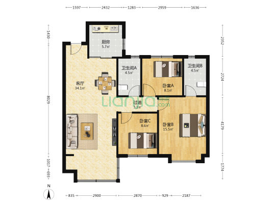 碧桂园阳光里 3室1厅2卫 119平方
