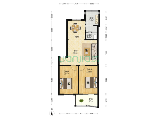 江柴宿舍三区 2室1厅1卫 75平方