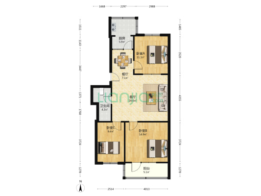 化工局家属院 3室2厅1卫 91平方