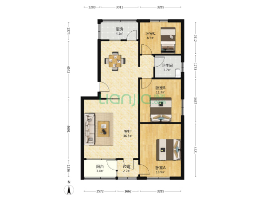 西门南路莲花楼 3室1厅1卫 99平方