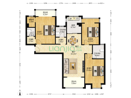 浩创东方国际北区 3室1厅3卫 129平方
