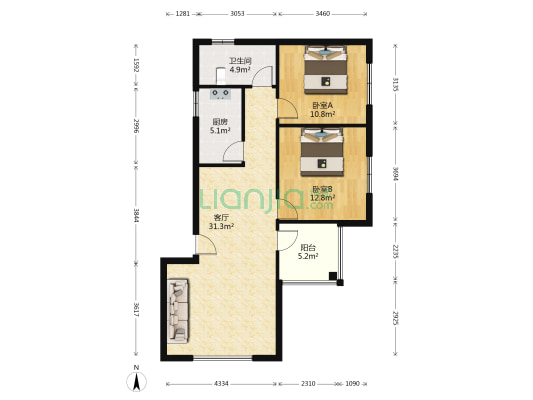大河春天A区 2室1厅1卫 88平方