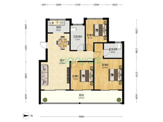 未来海岸 3室1厅2卫 103平方