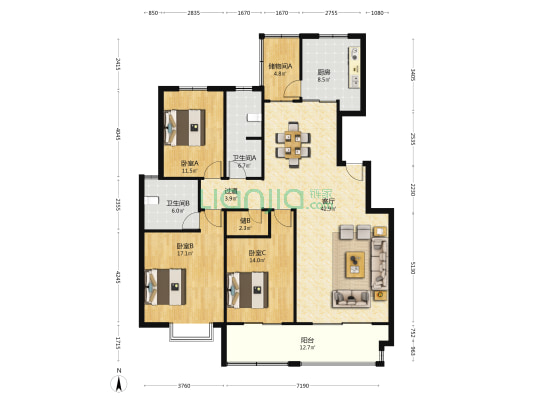仁和盛庭 3室1厅2卫 165平方