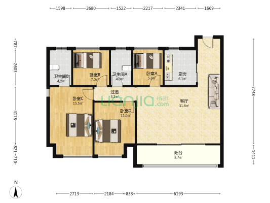 天宸云筑 4室1厅2卫 127平方