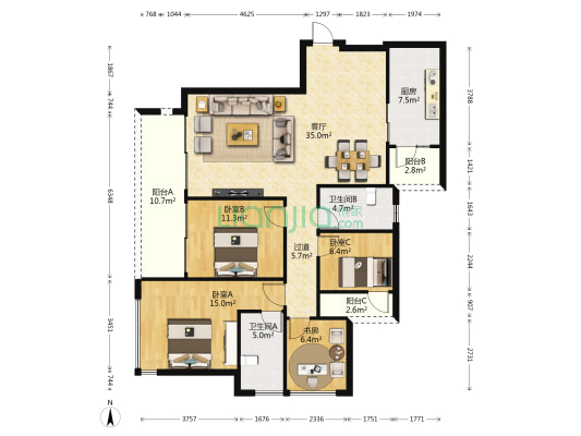 华润凤凰城 4室1厅2卫 135平方