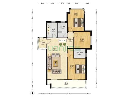 七彩云南古滇名城大观小院 3室1厅2卫 124平方