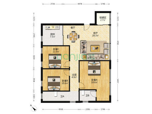 云良路 3室1厅2卫 113平方