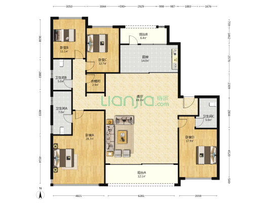 建发养云 4室1厅3卫 227平方