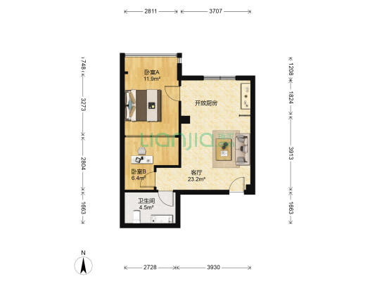 中南龙庭 2室1厅1卫 64平方