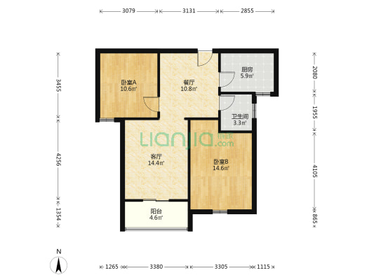 卢浮公馆 2室2厅1卫 89平方