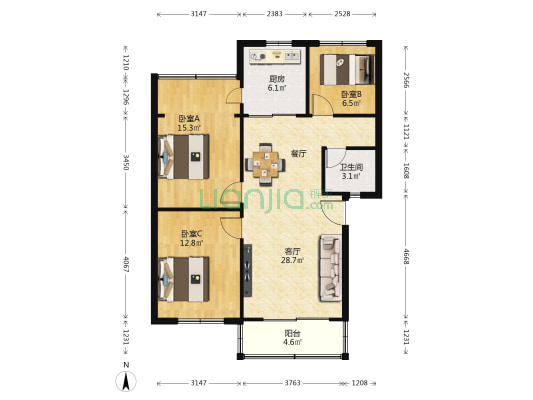 昆铁利民小区 3室1厅1卫 89平方