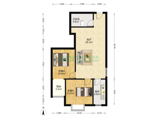 地质嘉园 2室1厅 南-户型图