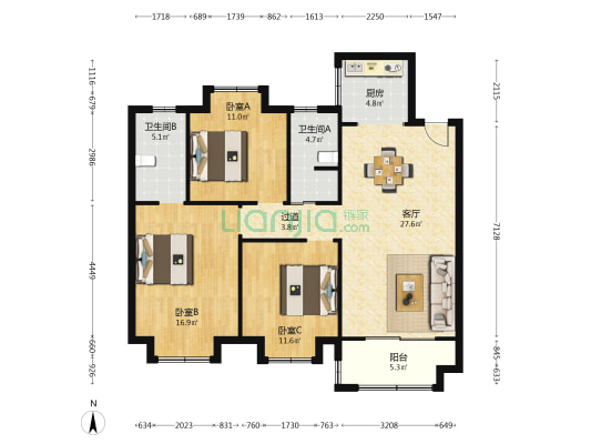星绣花苑 3室1厅2卫 125平方