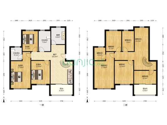 爱心家园 3室1厅2卫 145平方