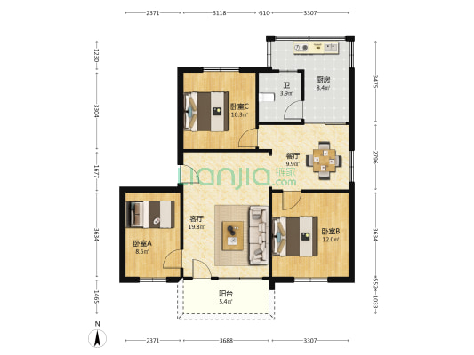 东方街20号 3室2厅1卫 95平方