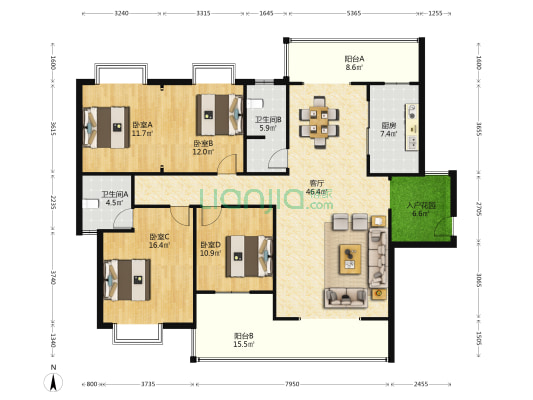 金葳家园 4室1厅2卫 161平方