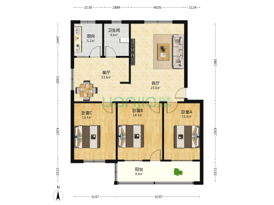 新房管局家属楼 3室2厅1卫 110平方
