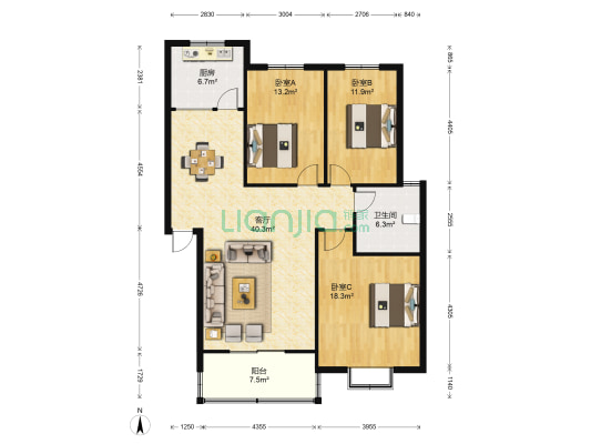 宏伟佳苑 3室1厅1卫 130平方